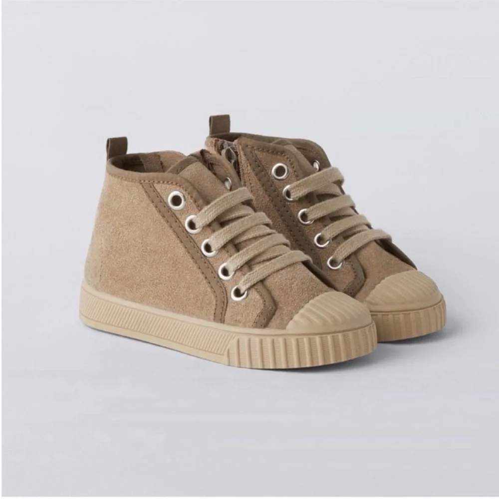 Zara Kids, Brown, LEATHER HIGH-TOPS SNEAKERS, 9½ (6.4 inches), 9.5 toddler